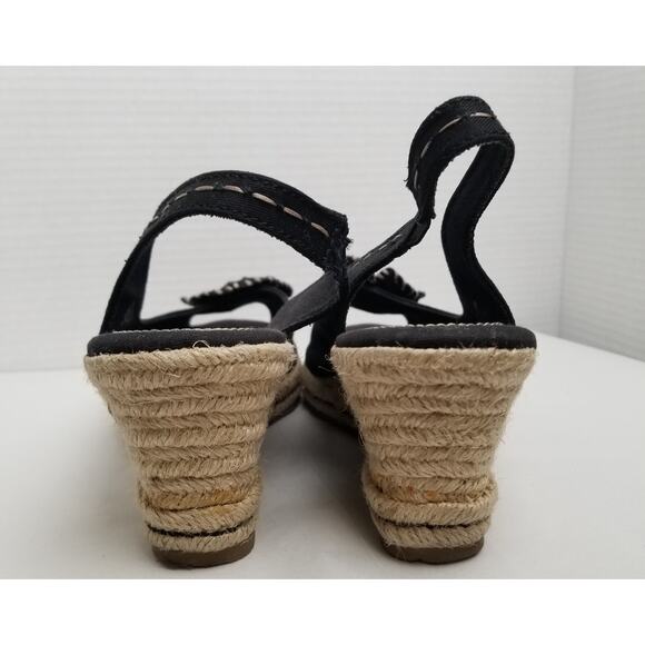 Naturalizer Sandals Women's 9.5N Berlynn Espadrille Black Peep Toe Wedge Heels - Picture 7 of 10